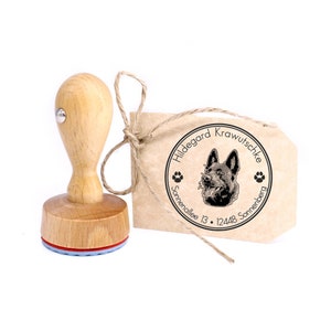 Stamp personalized Dutch Shepherd Dog 40 mm Address Stamp Wooden Stamp - Name Address Address Stamp Name Stamp Motif Stamp