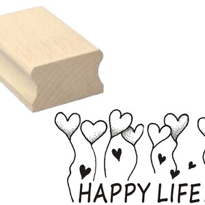 Stamp « HAPPY LIFE » Hearts Motif Stamp Wooden Stamp Children Children&#39;s Stamp School Kindergarten Love Birthday Party Valentine&#39;s Day Friends
