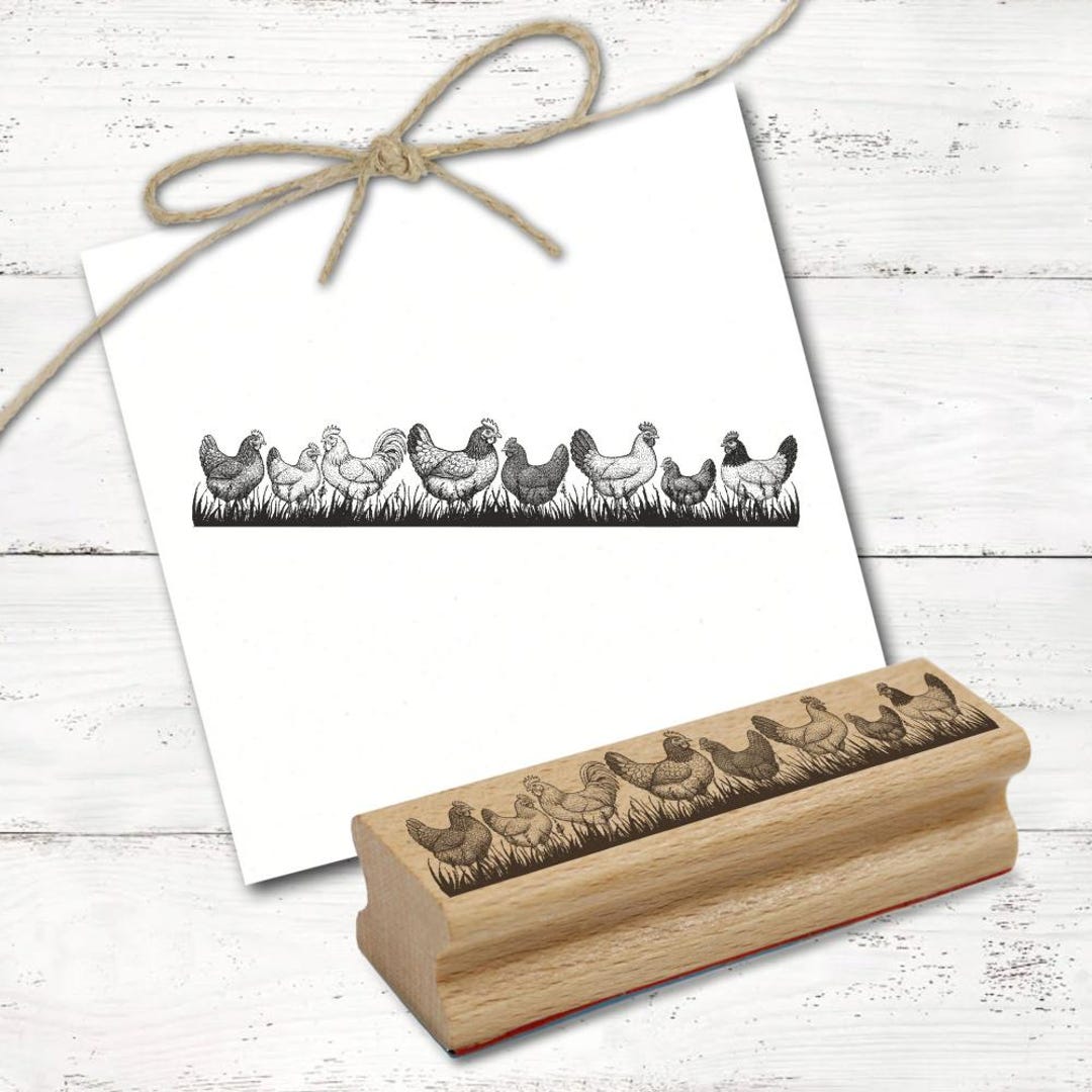 Chicken Motif Stamp on a Meadow Border - Country Life Stamp, Wooden ...