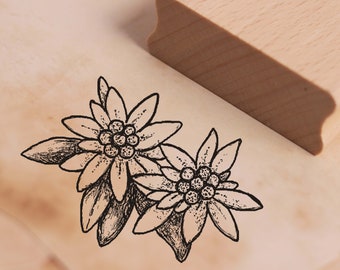 Timbre 2 Fleurs Edelweiss - Timbre-motif env. 48 x 37 mm - Scrapbooking Embossing Holzstempel - Plante Nature Alpes Suisse Fleur Autriche