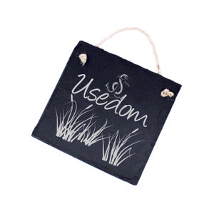 Shield Usedom - Motif Anchor Reeds - made of slate - 11 x 11 cm - Door decoration Decorative sign Door sign Wall decoration Gift Baltic Sea Souvenir Holiday Sea