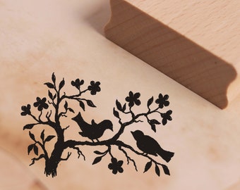 Stempel Zwei Vögel auf Blütenbaum - Motivstempel ca. 48 x 33 mm • Scrapbooking Holzstempel • Geschenk Geburtstag Liebe Mama Vogel Frühling