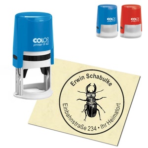 Stempel Adressstempel personalisiert - Hirschkäfer - rund ∅ 40mm