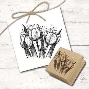 Motivstempel Tulpen Blüten - Stempel Frühling Natur Holzstempel 58 x 48 mm - Stempeln Basteln Scrapbooking