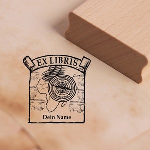 Timbre Ex Libris avec nom - boussole corde nautique - motif ex libris timbre 48 x 48 mm - livre timbre propriété marque-page livre timbre livre