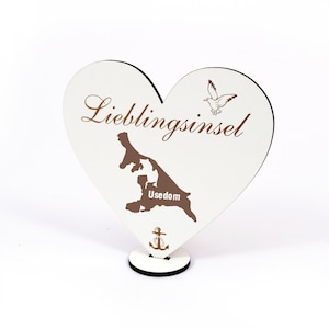 Maritime Heart Shield &quot;LIEBLINGSINSEL USEDOM&quot; for setting up with seagull and anchor - Table decoration maritime decoration deco Baltic Sea Sea island