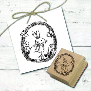 Timbro Coniglietto di Pasqua Uovo di Pasqua Erba 40 x 40 mm - Timbro con motivo in legno Regalo di Pasqua Biglietto d'auguri Scrapbooking Primavera Farfalla Timbro pasquale