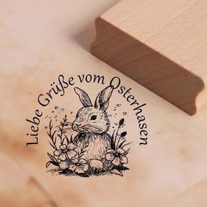Easter Bunny Motif Stamp Greetings from the Easter Bunny - Easter Stamp Wooden Stamp 68 x 58 mm - Scrapbooking Embossing Stamping Crafting School
