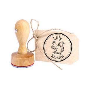 Timbro per bambini scoiattolo - timbro in legno con nome personale Ø 24 mm - timbro con nome motivo timbro insegnante timbro insegnante scuola per bambini