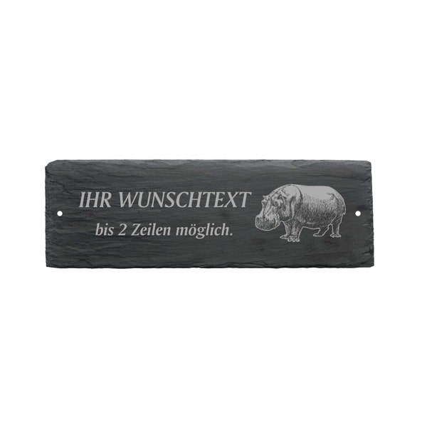 Weatherproof Door Sign "NILPFERD" with desired text or name - approx. 22 x 8 x 0.5 cm sign nameplate bell family hippo hippo zoo