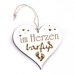 Sign heart wooden sign engraved - in the heart barefoot - door sign vintage white pendant - 13 x 12 cm - decorative sign decoration feet gift holiday