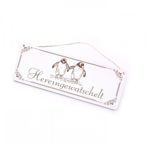 Sign with engraving Penguins waddling in - Penguin decorative sign Vintage door sign 20 x 7.5 - Penguin sign Penguin decoration door decoration Welcome