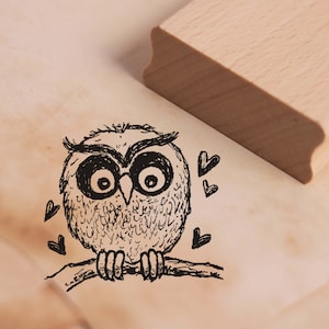 Stamp In love owl with heart - motif stamp approx. 38 x 36 mm • wooden stamp Scrapbooking Embossing • Gift Dear children birthday heart
