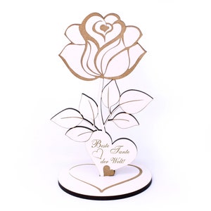 Decorative stand ROSE with heart Best Aunt in the world • 12 x 20 cm • Decoration sign • Gift Christmas Birthday Thank you Thank you