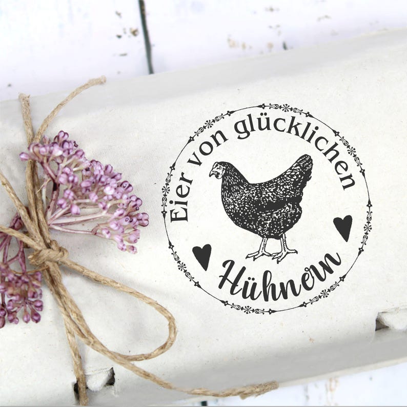 Stempel Eier von glücklichen Hühnern - Motiv schwarzes Huhn - Motivstempel für Eierkarton Eierschachtel Eierverpackung 68x68mm - Holzstempel Bild 2