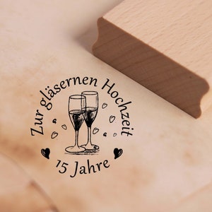 Motief stempel Voor de glazen bruiloft - 15 jaar postzegel jubileum 48 x 48 mm - houten stempel scrapbooking reliëf stempels ambachten - mousserende wijn hart