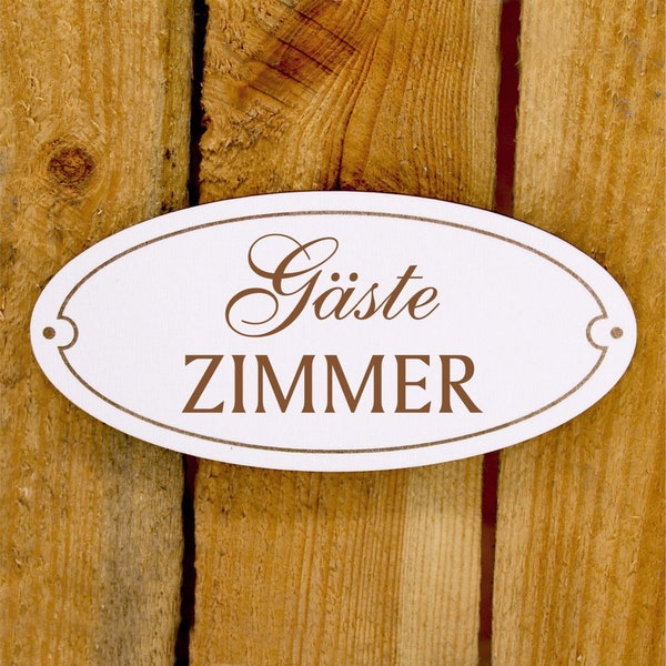 Türschild Gäste Zimmer - Schild oval Gästezimmer Gast Holzschild graviert selbstklebend 15 x 7 cm - Klebeschild Türdeko Schild