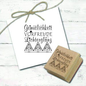 Motiefstempel gezelligheid verwachting sprankeling van lichtjes - drie kerstbomen - stempel houten stempel 48 x 48 mm - Kerstmis Kerstman Advent Winter