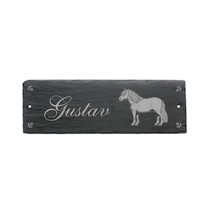 Horse box sign « SHETLAND PONY » made of slate 22 x 8 cm stable sign box sign