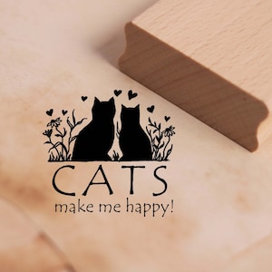 Tampon à motif Les chats me rendent heureux - Tampon coeurs de chats tampon en bois 38 x 38 mm - Stamping Crafts Scrapbooking Gaufrage école maternelle