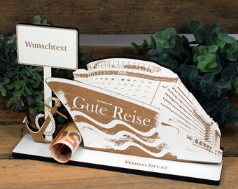 Geldgeschenk Schiff Gute Reise - inkl. Wunschtext - Schild für Geld Gutschein Schiffreise Schifffahrt Gutscheingeschenk Geburtstagsgeschenk