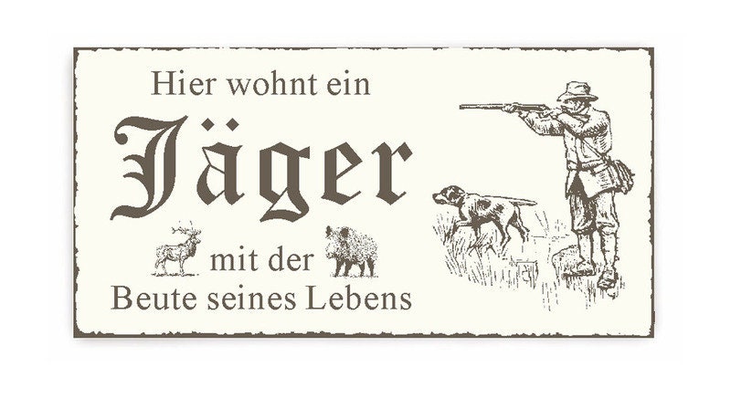 Targa Decorativa Per Cacciatori 'Hier Wohnt Ein Jäger' In Alluminio 17x22 Cm, Regalo Originale Made In Germany - 2