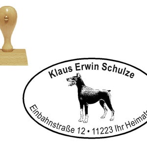 Stamp wooden stamp with motif dog DOBERMANN and address