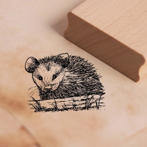 Motivstempel Opossum sitzt - Stempel Holzstempel 38 x 28 mm - Scrapbooking Embossing Basteln Stempeln Tierstempel Schule Kindergarten