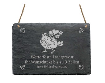 Slate table " HUHN with HERZEN " with personal desired engraving Wish text door sign gift farmer gardener farm farm shop country house house