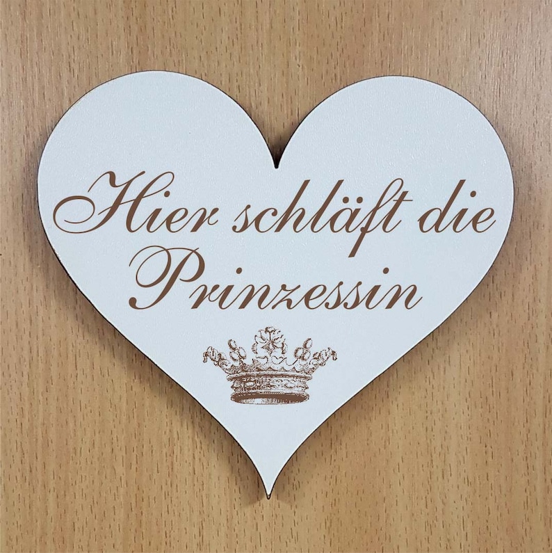 Self-adhesive sign HERZ \u00abHere the PRINZESSIN sleeps\u00bb motif KRONE door sign decorative shield heart sign decoration nursery baby