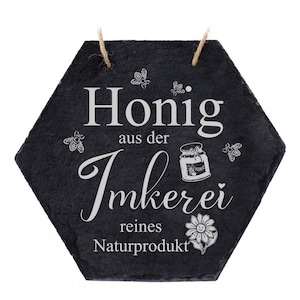 Beekeeper shield made of slate bees Decoration - Honey from beekeeping Natural product - Hexagon honeycomb 18 x 16 cm - Door sign slate slate farm shop garden