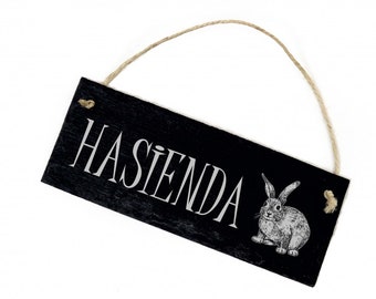 Rabbit sign made of slate - Hasienda - rabbit motif - door sign 22 x 8 cm - engraving slate stable sign rabbit hutch rabbit hutch