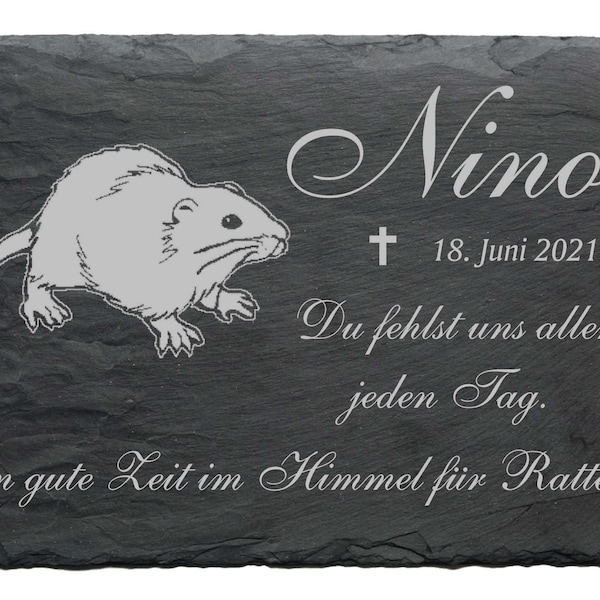 Gedenktafel Ratte mit Name und Datum • 22 x 16 cm Spruch Gravur Motiv • Grabstein Tiergrabstein Tiergrab Beerdigung Friedhof Grab Haustier