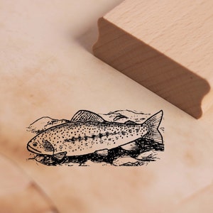 Tampon motif truite - tampon poisson 68 x 28 mm - tampon bois estampage artisanal scrapbooking gaufrage cadeau pêcheur pêcheur pêche mer