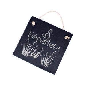 Shield Föhrverliebt - Motif Anchor Reeds - made of slate - 11 x 11 cm - Decorative sign Door sign Wall decoration Gift North Sea Souvenir Holiday Sea