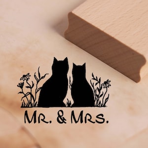 Motif Stamp Cat Couple Mr. & Mrs. Stamp Cats Love 38 x 27 mm - Sellos de madera Stamps Crafts Scrapbooking Relieve - Cat Gift