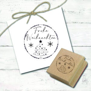 Motivstempel Frohe Weihnachten - Kranz Tannenbaum Stempel Schneeflocke - Ø 48 mm Holzstempel Scrapbooking Basteln Stempeln Winter Advent