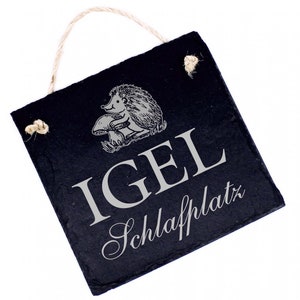 Hedgehog sleeping place sign slate engraved garden sign decorative information sign 11 x 11 cm - decorative sign garden decoration sign garden terrace