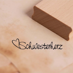 Motif Stamp Sister Heart Stamp Sister 98 x 19 mm - Wooden Stamp Scrapbooking Embossing Stamps Crafts Gift Siblings
