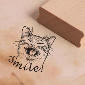 Stamp Smile - Cat Motif Stamp Approx. 48 x 46 mm - Scrapbooking Wood Stamp - Gift Birthday Kids Cat Stamp Scat Cat