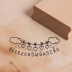Motief Stempel Hartwensen - Stempel slinger met Wolken en Harten 68 x 26 mm - Houten Postzegel Scrapbooking Reliëf Stempels Ambachten Liefde