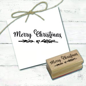 Stempel Merry Christmas - Motivstempel ca. 68 x 20 mm - Scrapbooking Holzstempel Embossing - Weihnachtsstempel Xmas Gruß Frohe Weihnachten