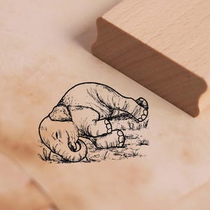Sello con motivo elefante durmiendo - sello de madera 38 x 28 mm - scrapbooking estampado manualidades creatividad escuela guardería animales salvajes