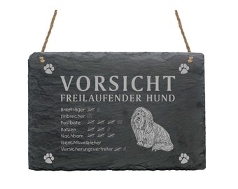 Schiefertafel « COTON DE TULÉAR - Vorsicht – freilaufender Hund » Schild Türschild Hunde Garten Hundeschild Warnung Humor Hundezubehör