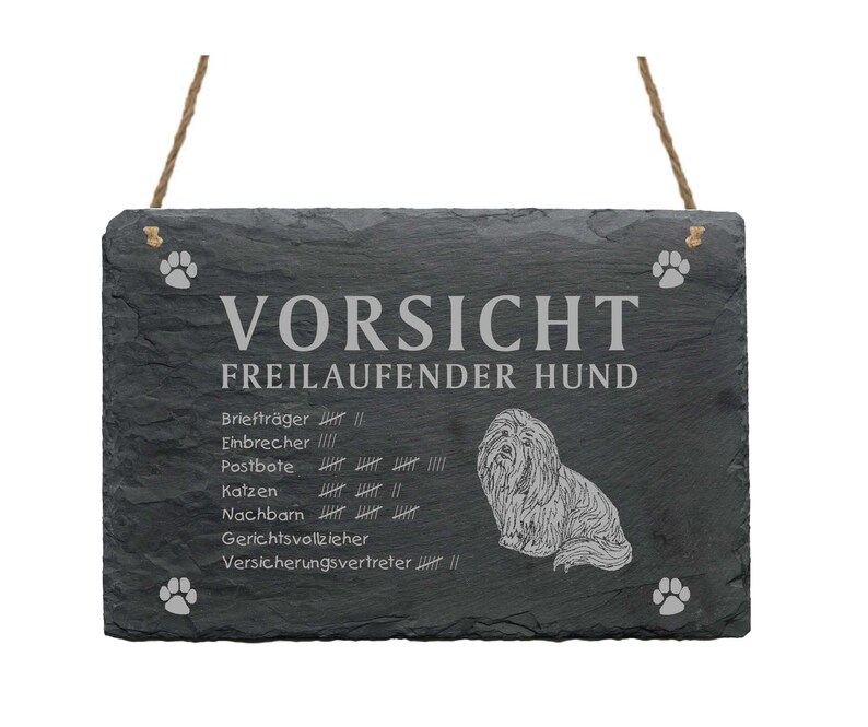 Schiefertafel COTON DE TULÉAR Vorsicht freilaufender Hund Schild Türschild Hunde Garten Hundeschild Warnung Humor Hundezubehör Bild 1