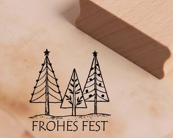 Stempel Frohes Fest - geschmückte Tannenbäume Motivstempel ca. 48 x 48 mm • Holzstempel Weihnachtsstempel Nikolaus Weihnachten Tannenbaum