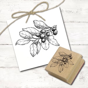 Tampon motif laurier - véritable tampon laurier en bois 58 x 48 mm - tamponnage artisanat scrapbooking idée cadeau nature jardin plante