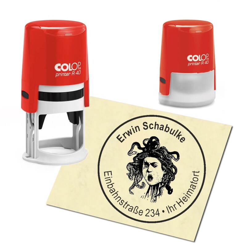 Stempel Adressstempel personalisiert Medusa rund 40mm Bild 3