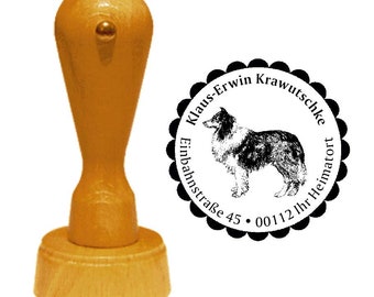 Dirección sello perro « COLLIE » con dirección personal y motivo - sello de madera nombre perro raza Longhaircollie Scotland Longhair