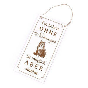 Shield Saying - Una vita senza norvegese è inutile - Segno della porta del gatto • 10 x 20 cm • Segno decorativo decorazione murale segno gatto segno gatto della foresta norvegese